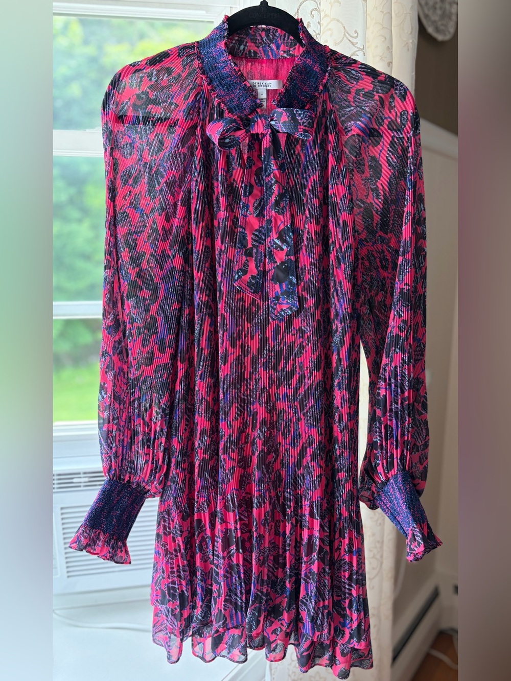 Derek Lam 10 Crosby Accordion Pleated Long-Sleeve Tie-Neck Designer Dress Sz 10